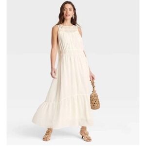 Women's Sheer Chiffon Maxi Dress - A New Day Cream S